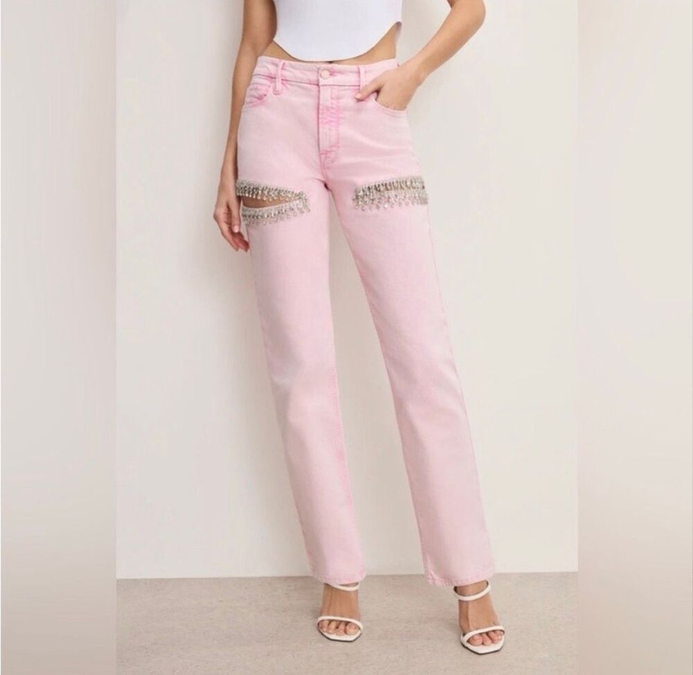 Good American Good Icon Diamond Straight Leg High Rise Iconic Jeans $189 15